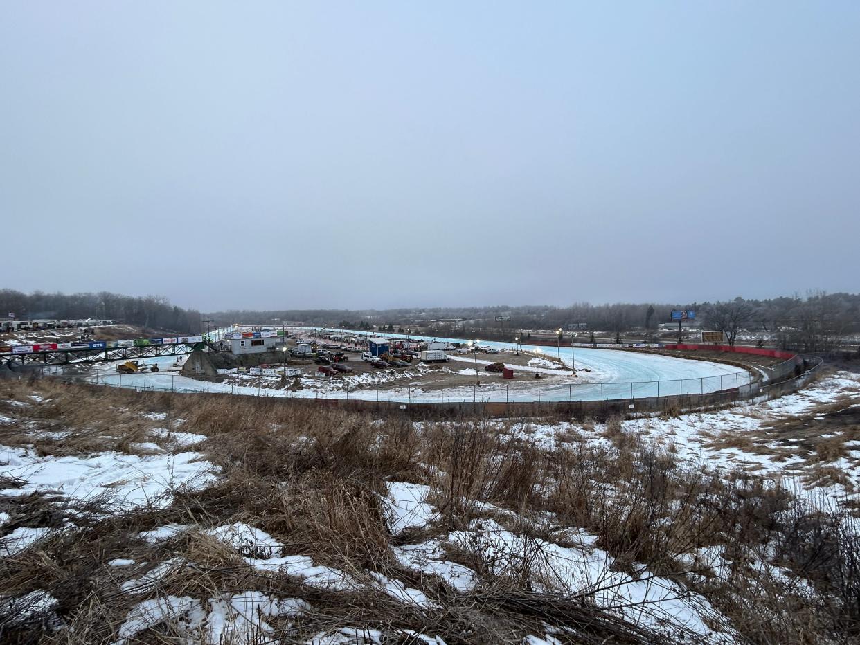 The I-500 track frozen and empty before the big snowmobile race on the morning of Saturday, Feb. 3.