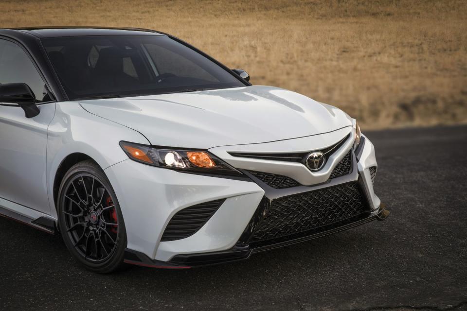 <p>Beyond their snappy good looks, the Camry TRD's 19-inch matte-black wheels are each said to be 3.1 pounds lighter than their counterparts on the non-TRD Camry. The rims also are a half-inch wider and wear Bridgestone Potenza summer tires for added grip. </p>