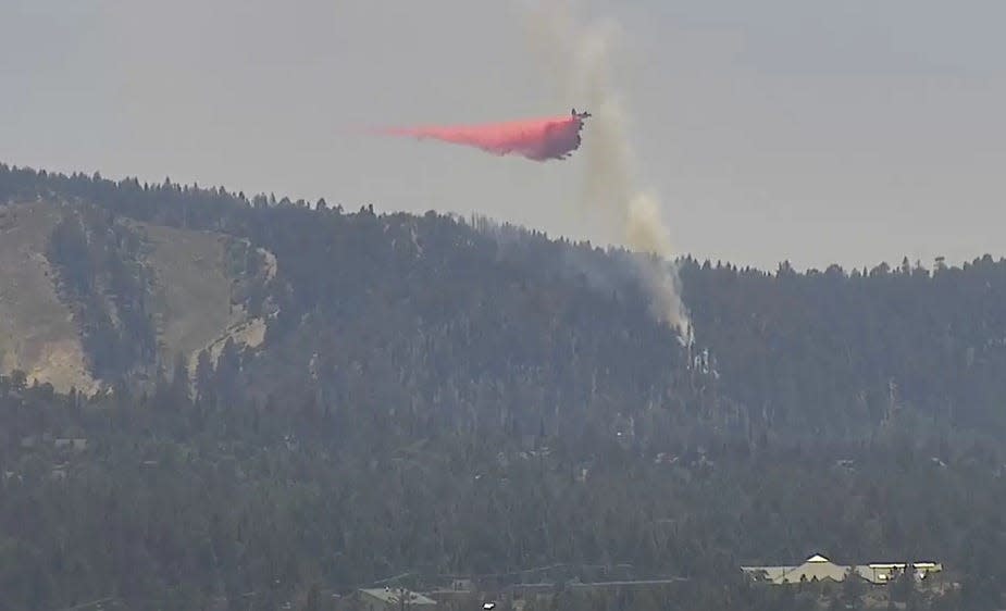 Air tankers dropped water and fire retardant on the Goldmine Fire, which ignited Thursday afternoon near Big Bear Lake.