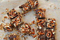 <div class="caption-credit"> Photo by: Prevention RD</div><p> <a rel="nofollow noopener" href="http://www.preventionrd.com/2012/10/no-bake-sweet-salty-peanut-butter-pretzel-bars/" target="_blank" data-ylk="slk:Sweet & Salty Peanut Butter Pretzel Bars;elm:context_link;itc:0;sec:content-canvas" class="link ">Sweet & Salty Peanut Butter Pretzel Bars</a>: We love our sweets a little bit savory and this unconventional take on dipped pretzels is right up our alley. </p>