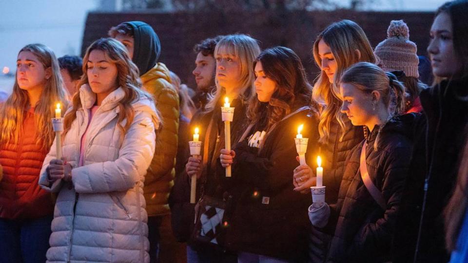 PHOTO: Boise State University students and people who knew the University of Idaho students who were killed in Moscow, Idaho, pay tribute at a vigil on Nov. 17, 2022, at BSU. (Sarah A. Miller/Idaho Statesman/TNS/Newscom)