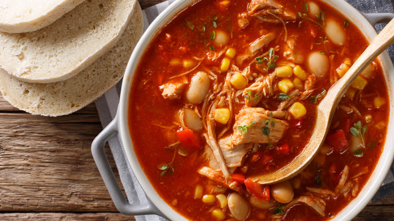 Aerial shot of one-pot stew in pot