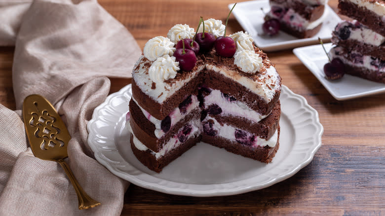 black forest cake on platter