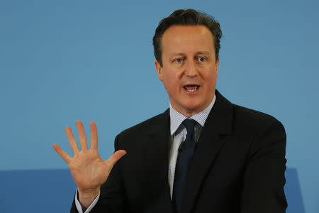 Britain's Prime Minister David Cameron gestures as he delivers a speech in Hastings, southern England February 23, 2015. REUTERS/Stefan Wermuth