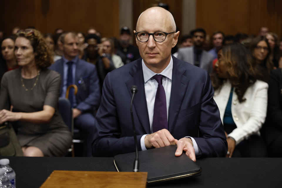 WASHINGTON, DC - SEPTEMBER 24: Novo Nordisk President and CEO Lars Fruergaard Jorgensen prepares to testify before the Senate Health, Education, Labor, and Pensions Committee in the Dirksen Senate Office Building on Capitol Hill on September 24, 2024 in Washington, DC. The committee heard testimony from Jorgensen about the price of popular pharmaceuticals made by Novo Nordisk that help treat diabetes and obesity, including Wegovy and Ozempic.  (Photo by Chip Somodevilla/Getty Images)