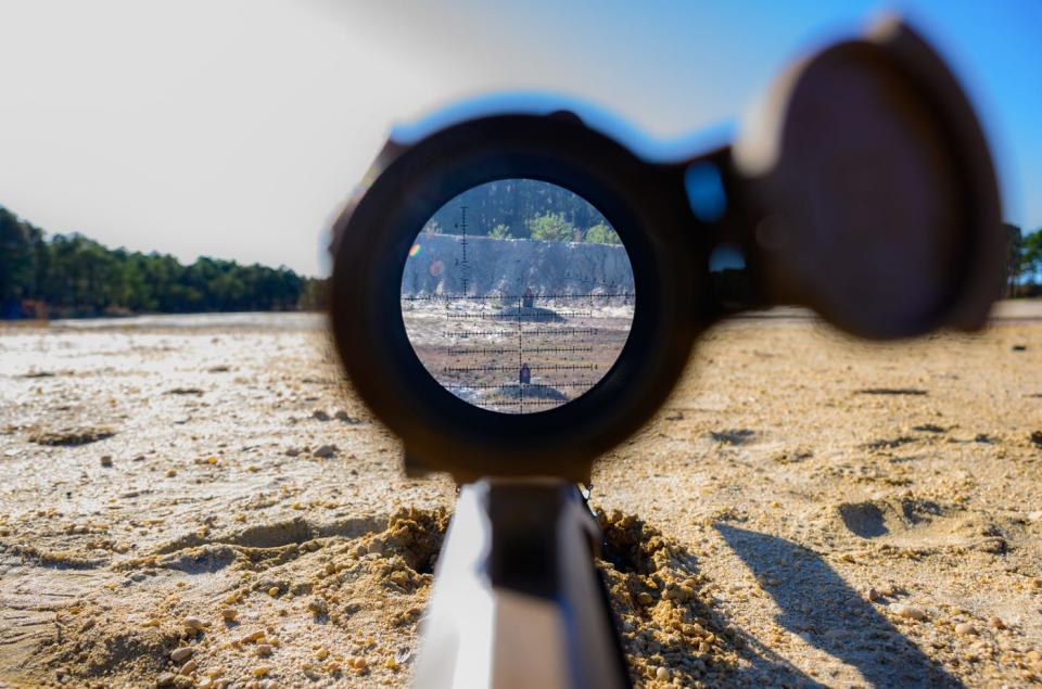 The MK-22 Precision Sniper Rifle sights view a target on the range at Joint Base McGuire-Dix-Lakehurst, New Jersey, Oct. 22, 2023. The MK-22 replaced the Army's existing M2010 and M107 sniper rifles.