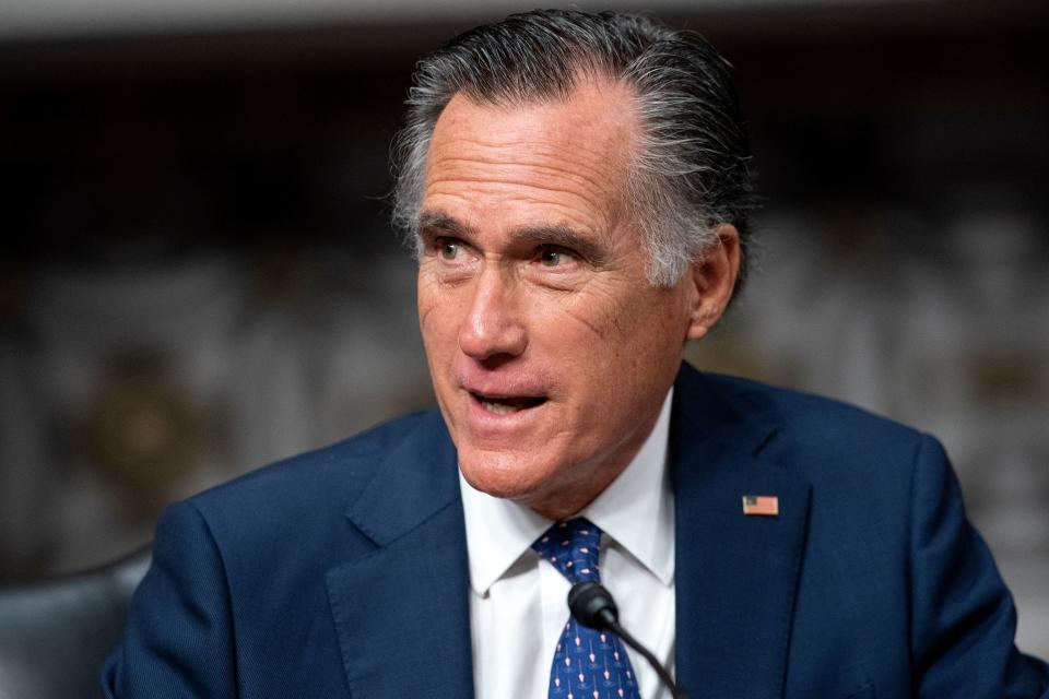 Senator Mitt Romney, a Republican representing Utah, speaks on Capitol Hill in Washington, D.C. 