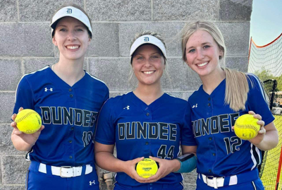 Kiernan Brown, Shay VanZandt and Kennedy Irwin all homered for Dundee's softball in the same inning of a 23-3, 10-0 sweep of Onsted on Wednesday, May 8, 2024.