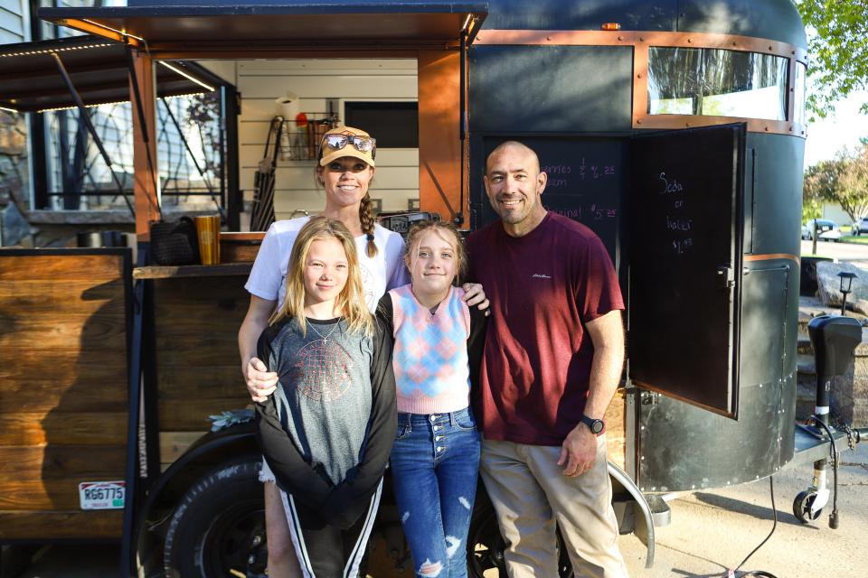 The Brockevelt family from left: Leighton (10), Autumn, Emory (11) and Chris. The family created a waffle "truck" from an old horse trailer.