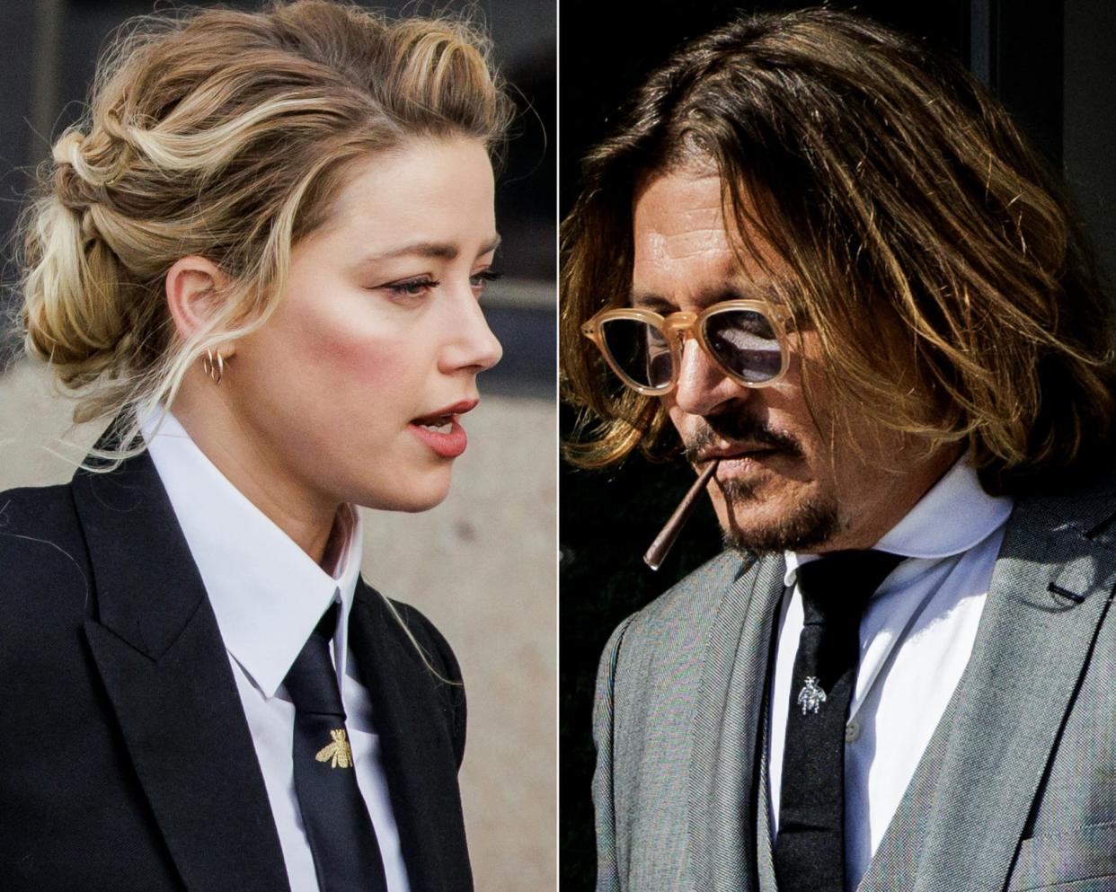 Amber Heard et Johnny Depp  au tribunal de Fairfax en Virginie, le 29 avril 2022. - Samuel Corum - AFP