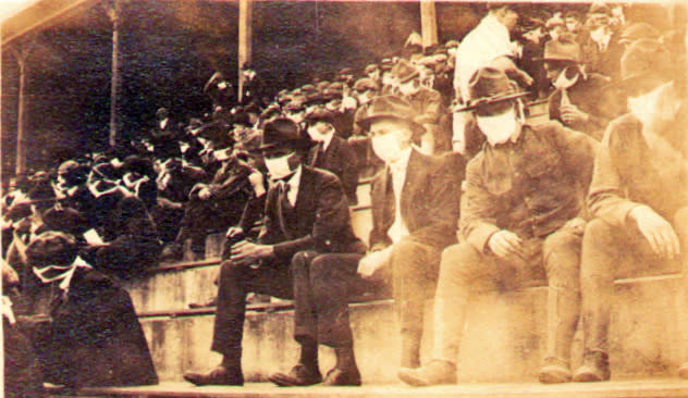 Fans showed up to games with masks on during the 1918 influenza pandemic. (Photo by Thomas Carter/Provided by Andy McNeil)