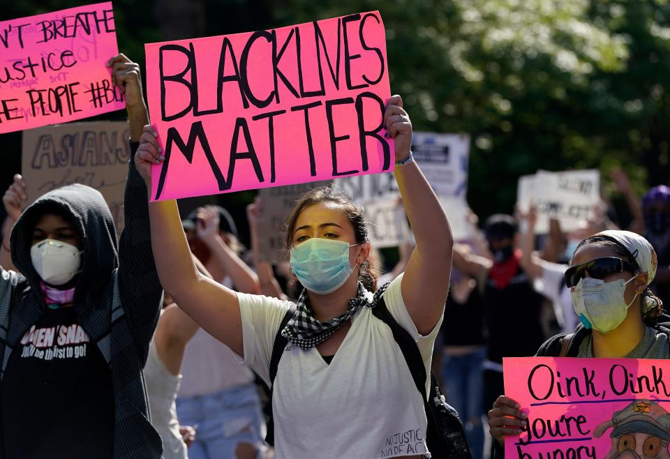 Demonstrators gathered at a Lafayette Park protest against police brutality and the death of George Floyd, on June 2, 2020 in Washington, DC.