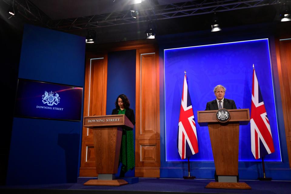 The press conference today with Boris Johnson and Dr Nikita Kanani, medical director of primary care for NHS EnglandGetty Images