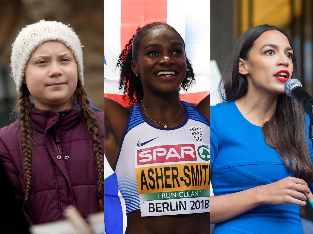 Greta Thunberg, Dina Asher-Smith and Alexandria Ocasio-Cortez: Getty Images