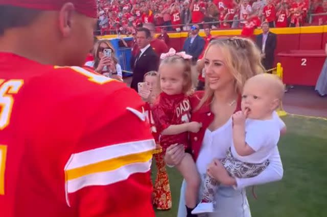 <p>Brittany Mahomes/Instagram</p> Brittany Mahomes brings Bronze and Sterling to sidelines to see Patrick Mahomes