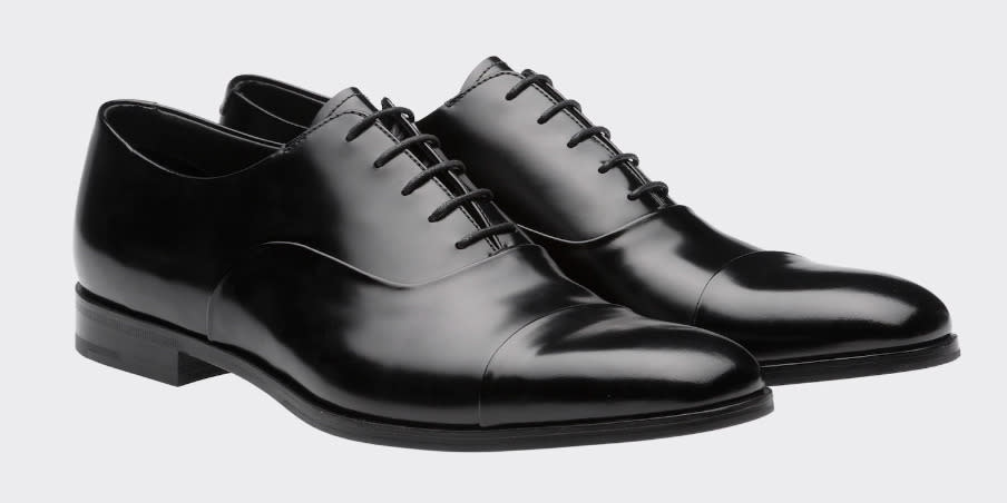 Prada Brushed Leather Oxford Shoes.