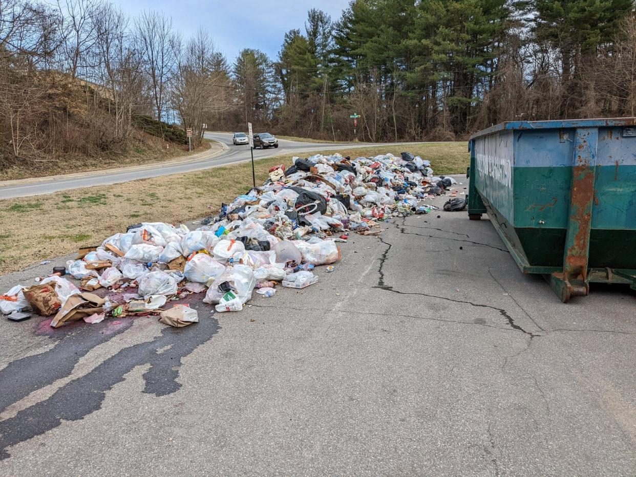 Garbage was dumped in one of the Hominy Creek Greenway parking lots.