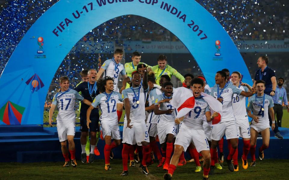 England U17s players have been criticised for turning their shirts back to front for the World Cup presentation - REUTERS