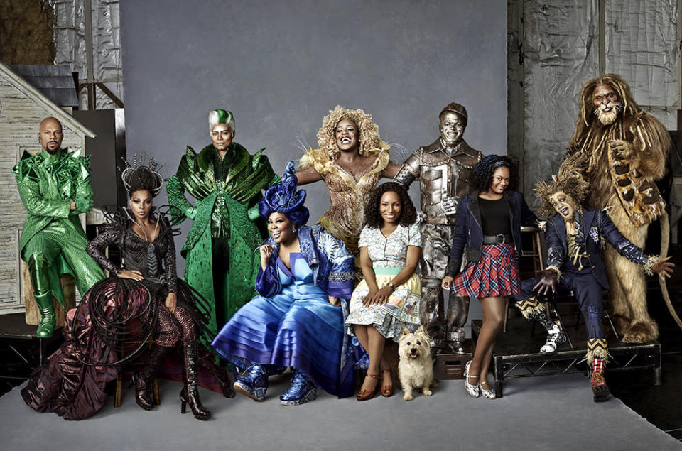 Common as The Bouncer, Mary J. Blige as Evillene, Queen Latifah as The Wiz, Amber Riley as Addapearle, Uzo Aduba as Glinda, Stephanie Mills as Auntie Em, Toto, Ne-Yo as Tin-Man, Shanice Williams as Dorothy, Elijah Kelley as Scarecrow, David Alan Grier as The Cowardly Lion