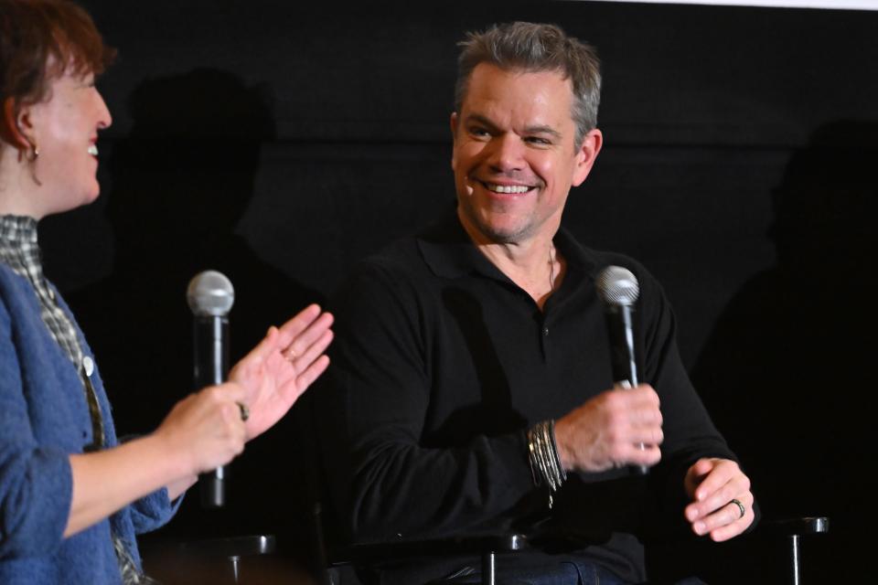 Matt Damon says his line at the end Dunkin' Donuts' Super Bowl commercial with Ben Affleck and Tom Brady wasn't in the script. 