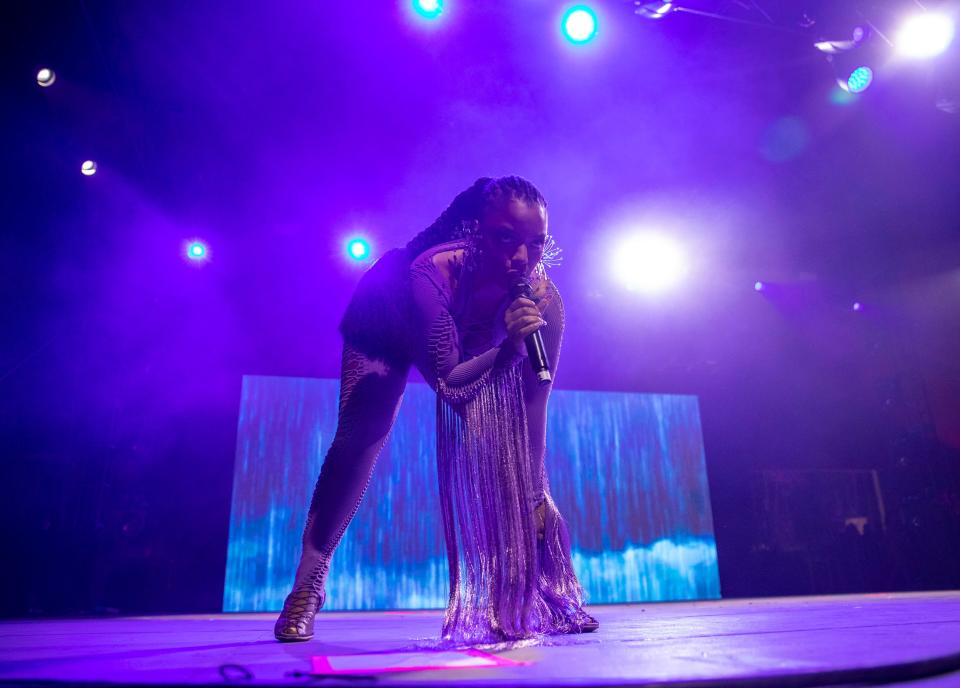 Chloe performs in the Gobi tent during the Coachella Valley Music and Arts Festival in Indio, Calif., Friday, April 12, 2024.