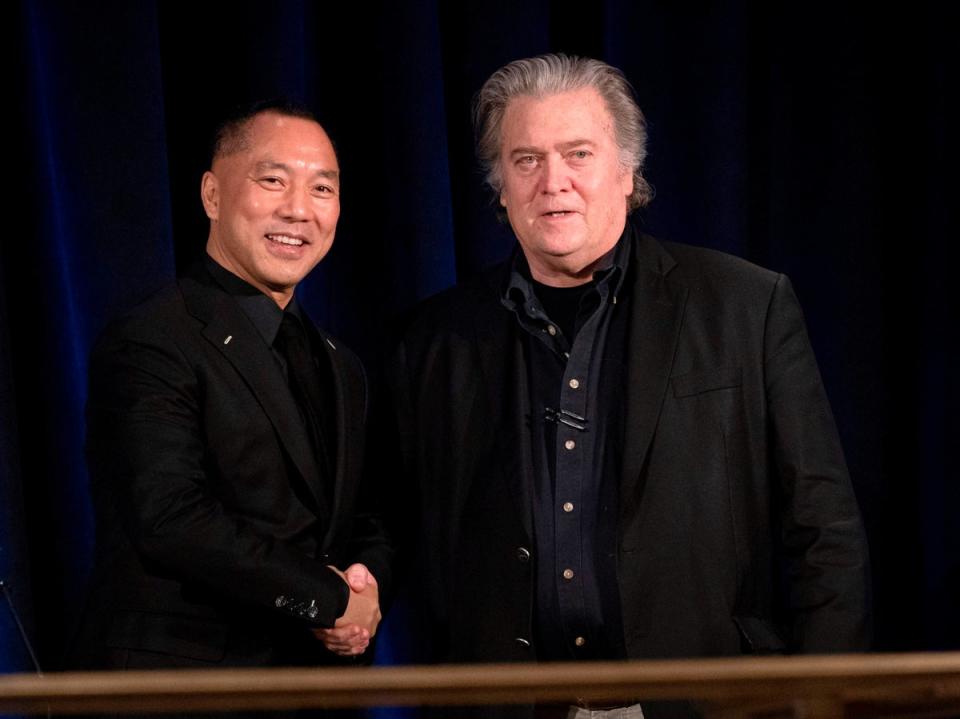 Former White House Chief Strategist Steve Bannon with Chinese billionaire Guo Wengui (AFP via Getty Images)