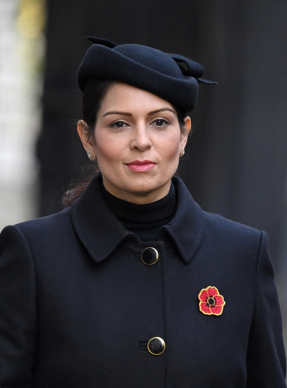 LONDON, ENGLAND - NOVEMBER 08: Priti Patel, Secretary of State for the Home Department attends the National Service of Remembrance at The Cenotaph on November 08, 2020 in London, England. (Photo by Karwai Tang/WireImage)