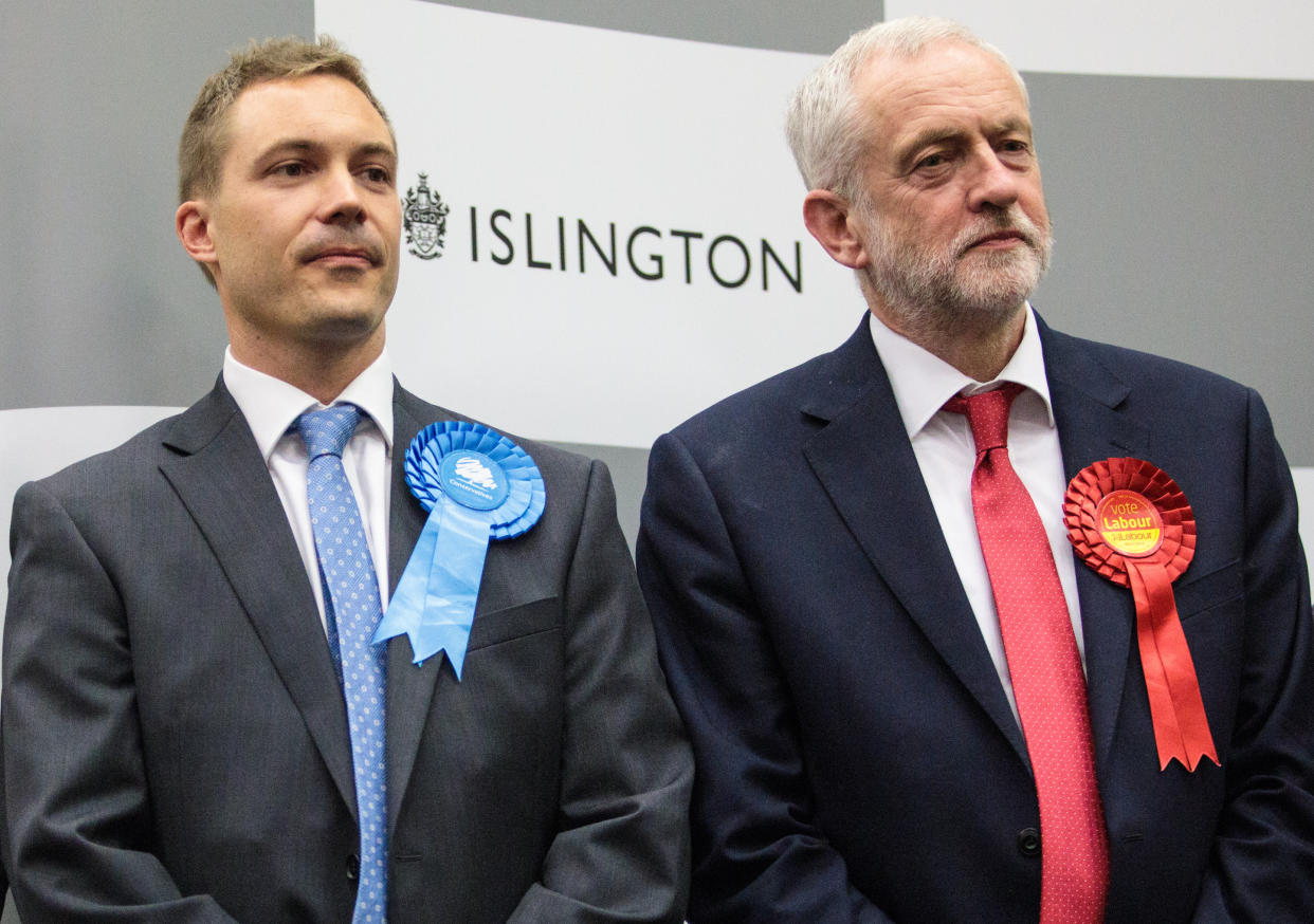 James Clark and Jeremy Corbyn at the 2017 Islington North count (Jack Taylor/Getty Images)