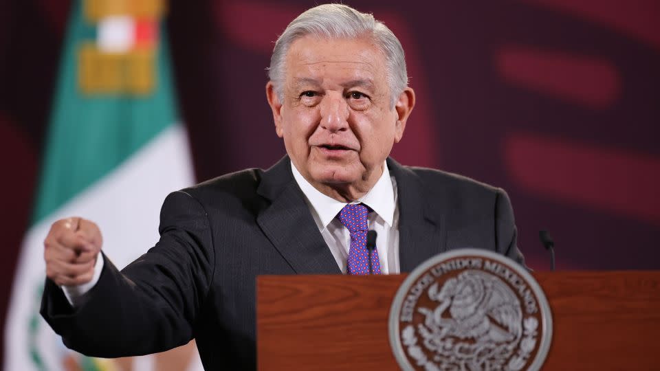 President of Mexico Andres Manuel Lopez Obrador speaks during a briefing at Palacio Nacional on March 12 in Mexico City. - Hector Vivas/Getty Images