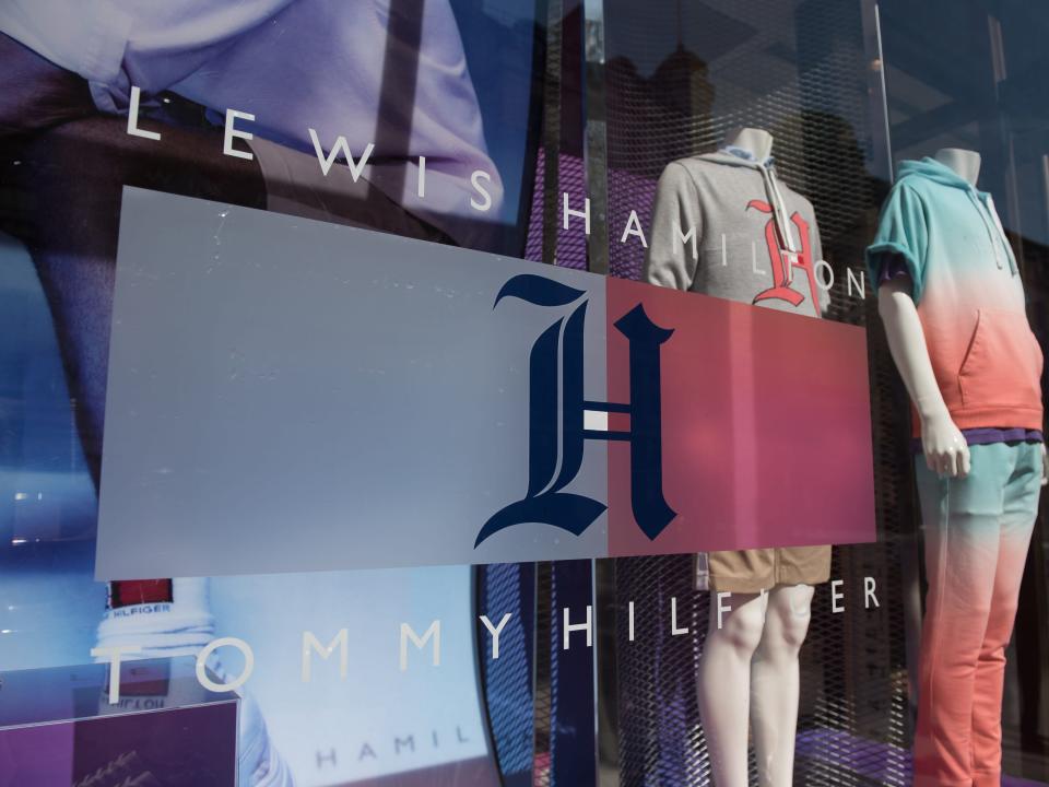 A general view of the Tommy Hilfiger fashion store in Regent Street displaying its Lewis Hamilton range in its window display