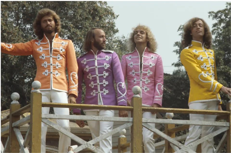 Peter Frampton, second from right, on the set of 'Sgt. Pepper's Lonely Hearts Club Band' in 1978. (Photo: Michael Putland/Getty Images)