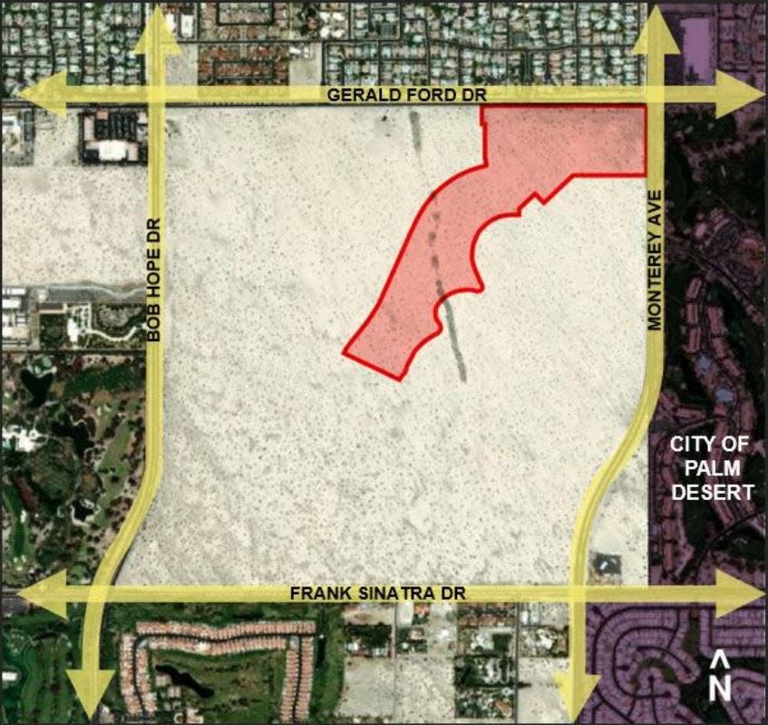 The area in red represents 70.44 acres of the planned "Section 31" development in Rancho Mirage that will be before the Planning Commission on Thursday, July 14, 2022. Property owners are seeking tentative tract map approval for Phases 1A and 1B that will include 187 single-family residential lots.