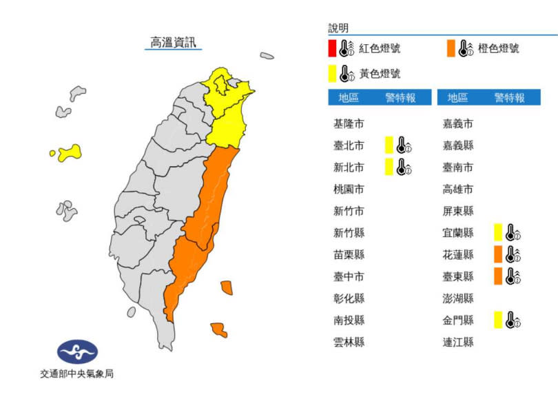 高溫資訊。（圖／中央氣象局）