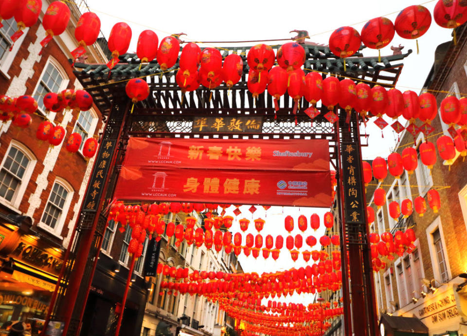 LONDON, UNITED KINGDOM - 2020/01/23: Lanterns festooned across the streets as London's vibrant Chinatown district prepares for Chinese New Year celebrations. (Photo by Keith Mayhew/SOPA Images/LightRocket via Getty Images)