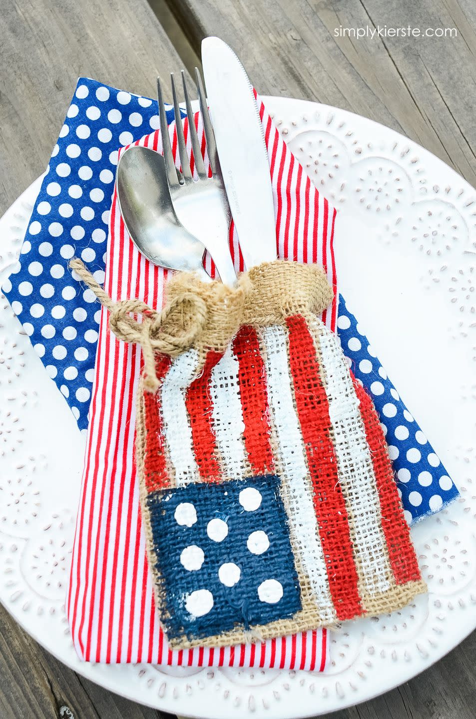 Burlap American Flag Silverware Holders