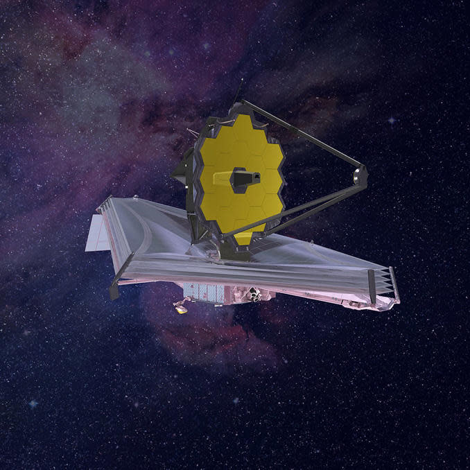 An artist's impression of the James Webb Space Telescope in orbit beyond the moon. / Credit: NASA