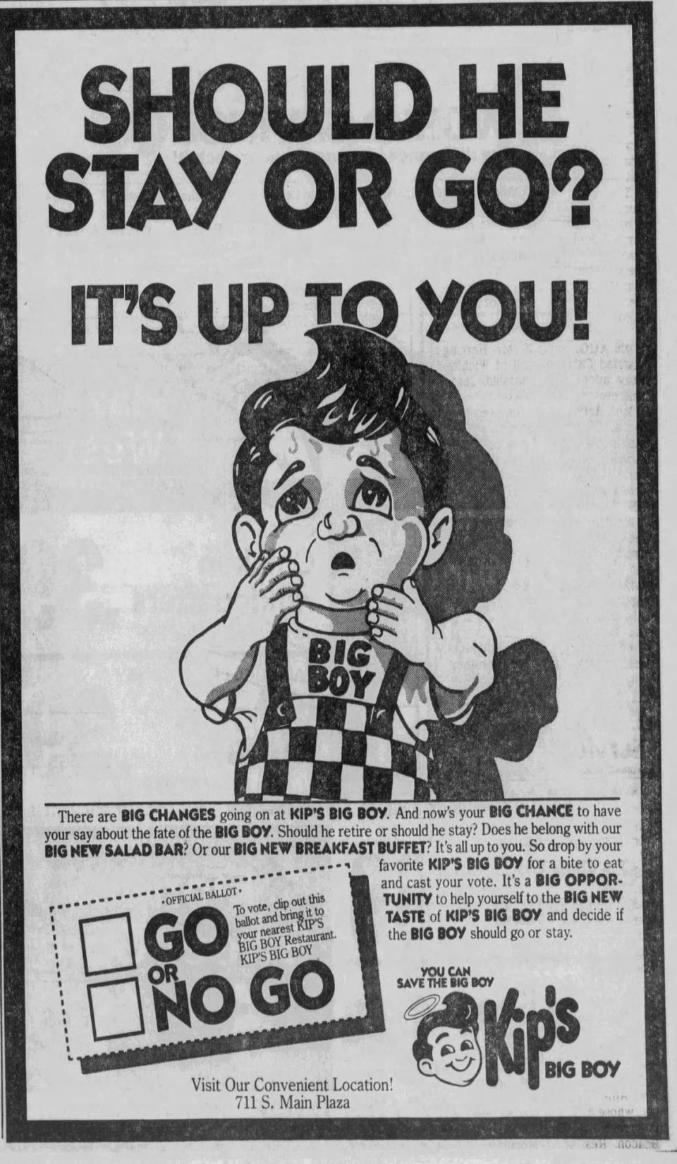 In 1985, the Big Boy chain asked customers to vote whether the overalls-wearing mascot should stay or go. They overwhelmingly voted for him to stay.