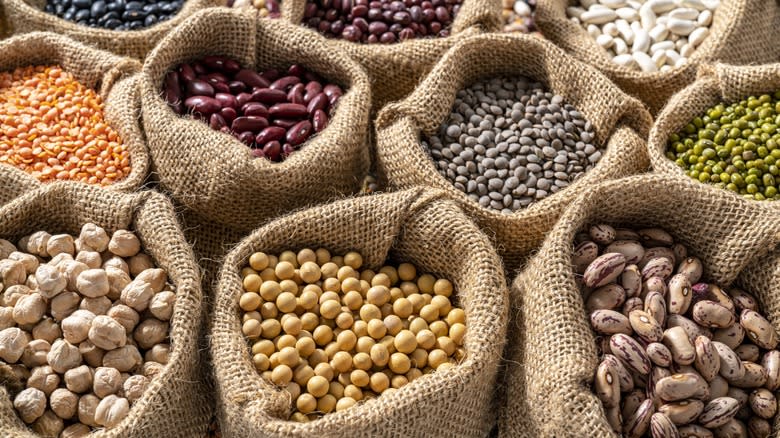 Various beans in bags