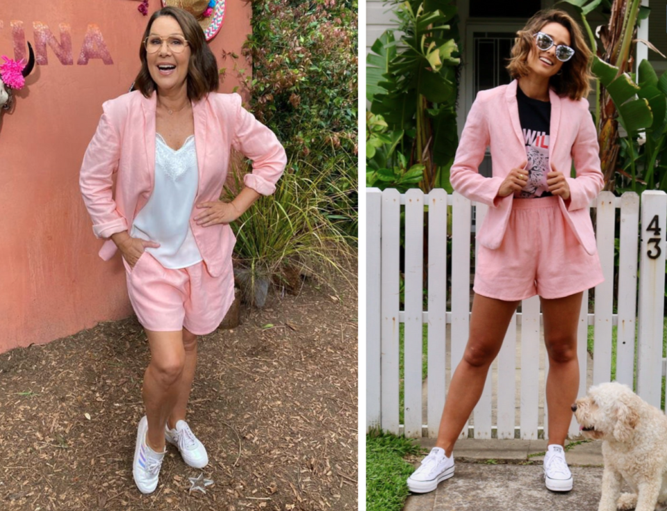 julia morris on i'm a celeb 2022 and South Of The Border pink blazer and shorts