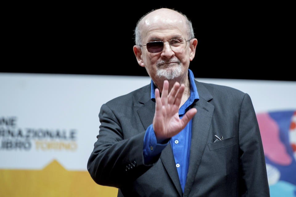 Salman Rushdie attends the 36th edition of the Book Fair in Turin, Italy, Friday, May 10, 2024. (Alberto Gandolfo/LaPresse via AP)