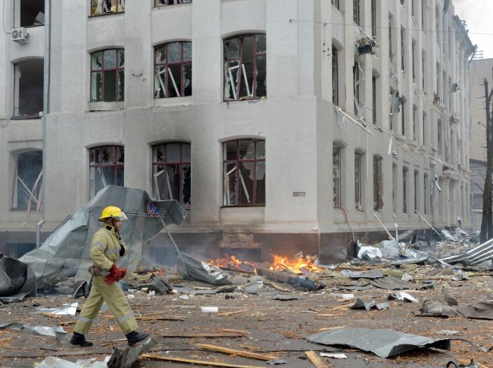 Damaged building in Kharkiv