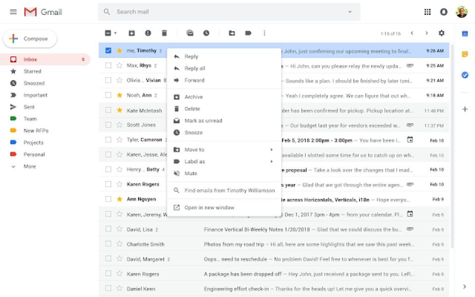 You might not have known that you could right-click on emails in Gmail tobring up a short list of common actions that you might want to perform