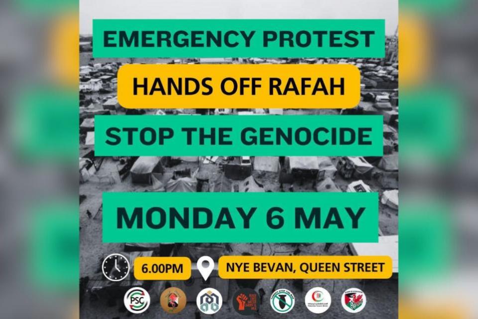 South Wales Argus: The Hands off Rafah protest is to be held later this evening (Monday, May 6)