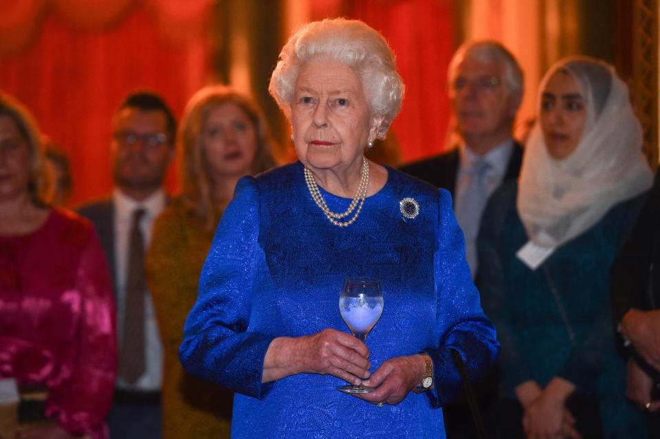 Britain's Queen Elizabeth II attends a reception at Buckingham Palace in London on October 29, 2019, to celebrate the work of The Queen Elizabeth Diamond Jubilee Trust. (Photo by Kirsty O'Connor / POOL / AFP) (Photo by KIRSTY O'CONNOR/POOL/AFP via Getty Images)