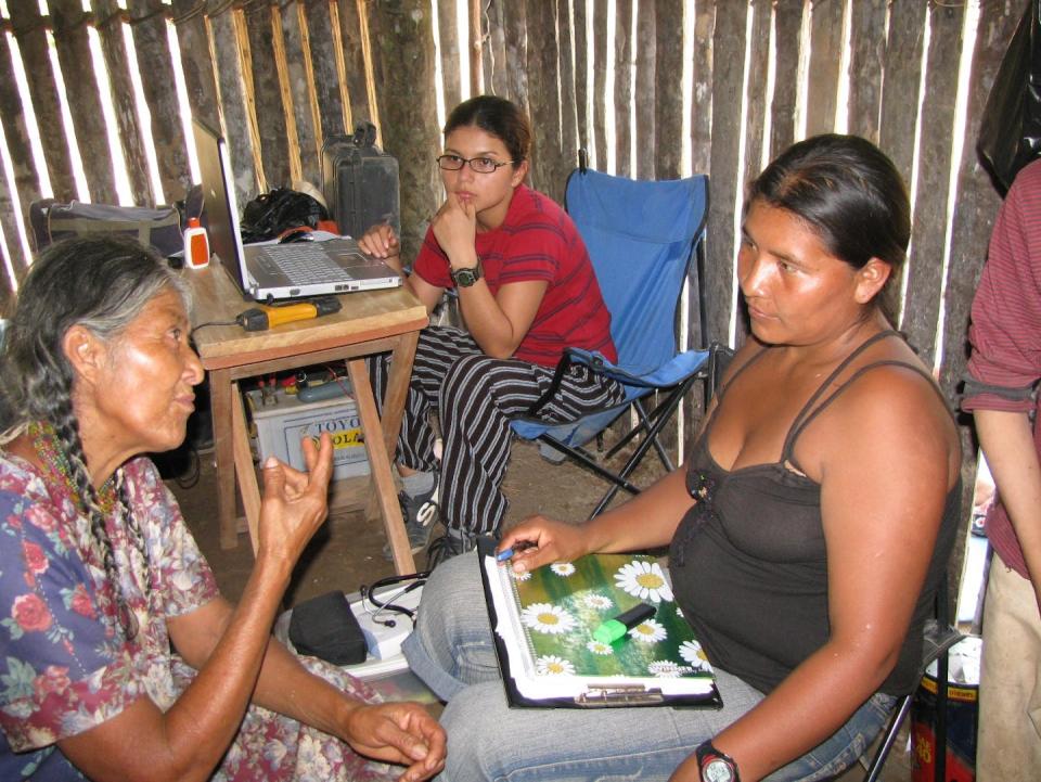 Tsimane Health and Life History Project physician Karen Arce Ardaya and research assistant Juana Bani Cuata interview a Tsimane woman about recent illnesses during a medical checkup in 2007. Michael Gurven, <a href="http://creativecommons.org/licenses/by-nd/4.0/" rel="nofollow noopener" target="_blank" data-ylk="slk:CC BY-ND;elm:context_link;itc:0;sec:content-canvas" class="link ">CC BY-ND</a>