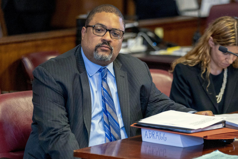 Manhattan District Attorney Alvin Bragg listens in court during a hearing for Steven Lopez, Monday, July 25, 2022, in New York. Lopez, a co-defendant of the so-called Central Park Five, whose convictions in a notorious 1989 rape of a jogger were thrown out more than a decade later, had his conviction on a related charge overturned Monday. (Steven Hirsch/New York Post via AP, Pool)