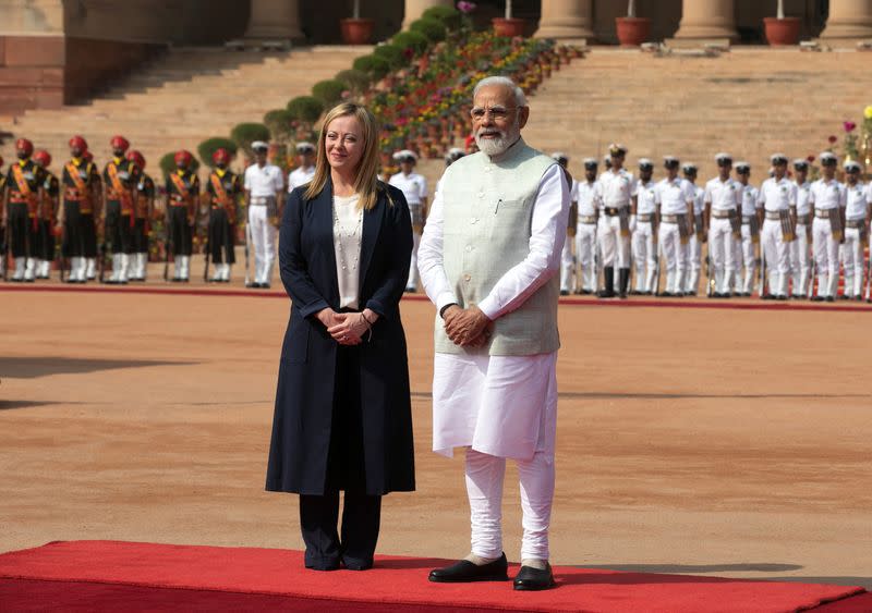 Ceremonial reception for Italian Prime Minister Giorgia Meloni in New Delhi