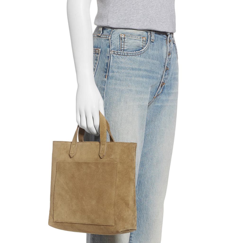 Zip Top Suede Crossbody Transport Tote. Image via Nordstrom.