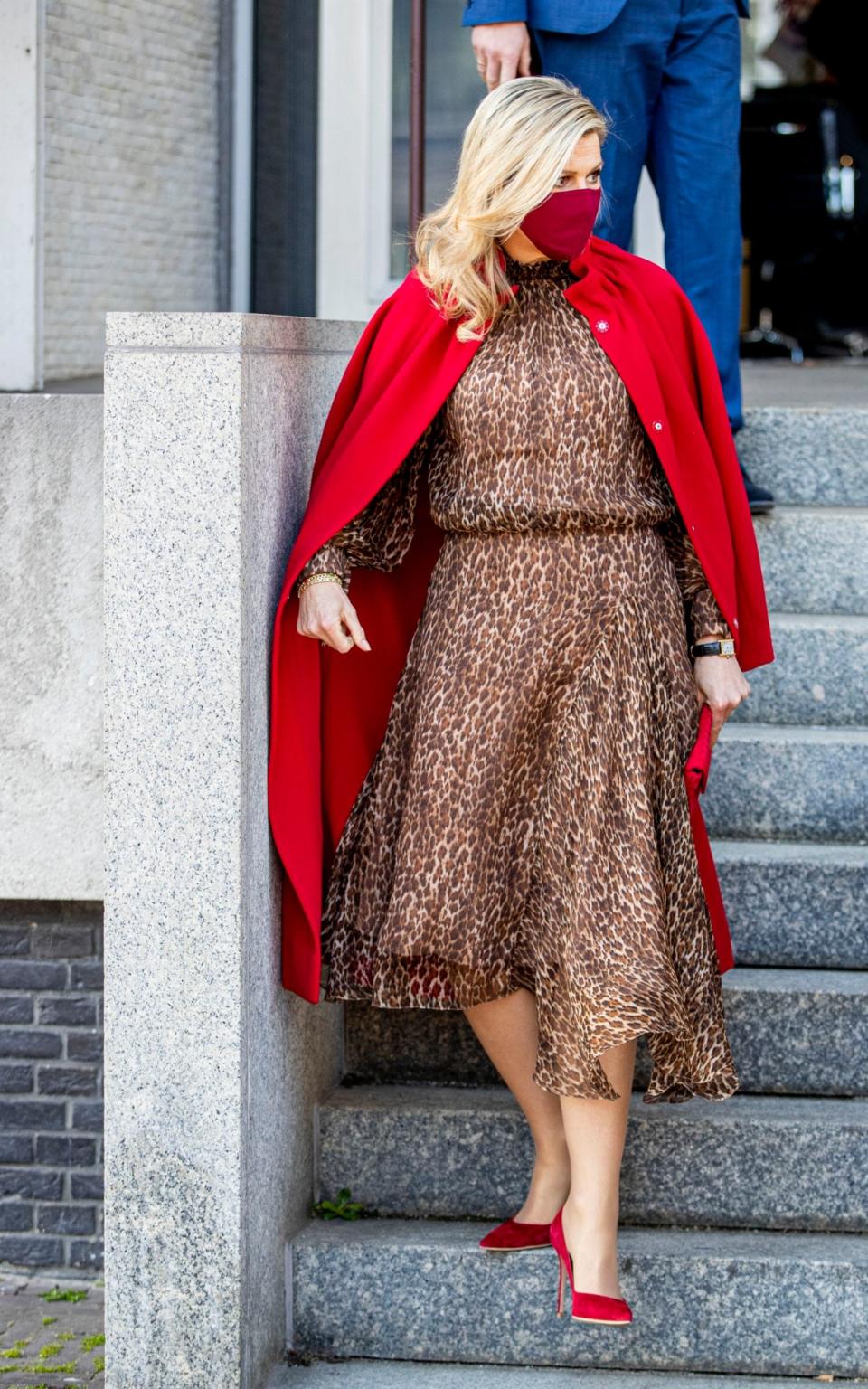 Queen Maxima wearing a leopard print dress by Notan at The Hague - Getty