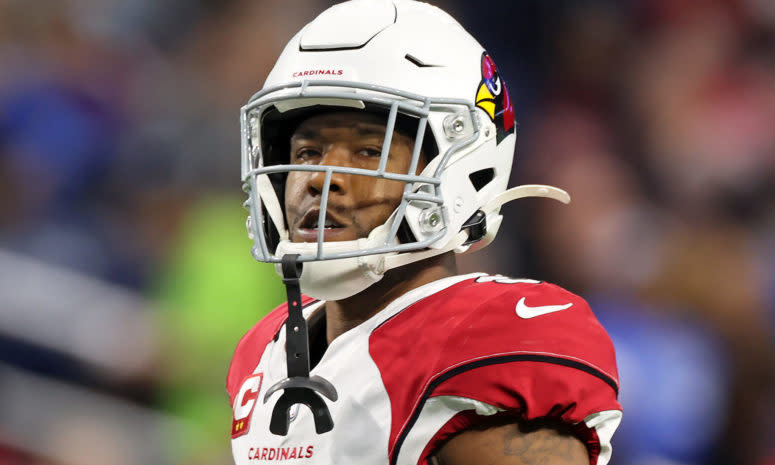 A closeup head shot of Cardinals safety Budda Baker.